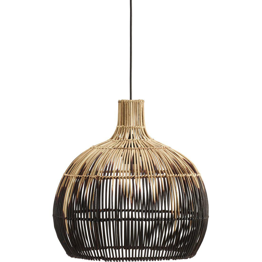 Hängelampe natürliches Rattan, Pendelleuchte Beige/Schwarz,  Durchmesser 38,5 cm