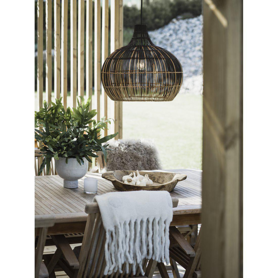 Hängelampe natürliches Rattan, Pendelleuchte Beige/Schwarz,  Durchmesser 38,5 cm