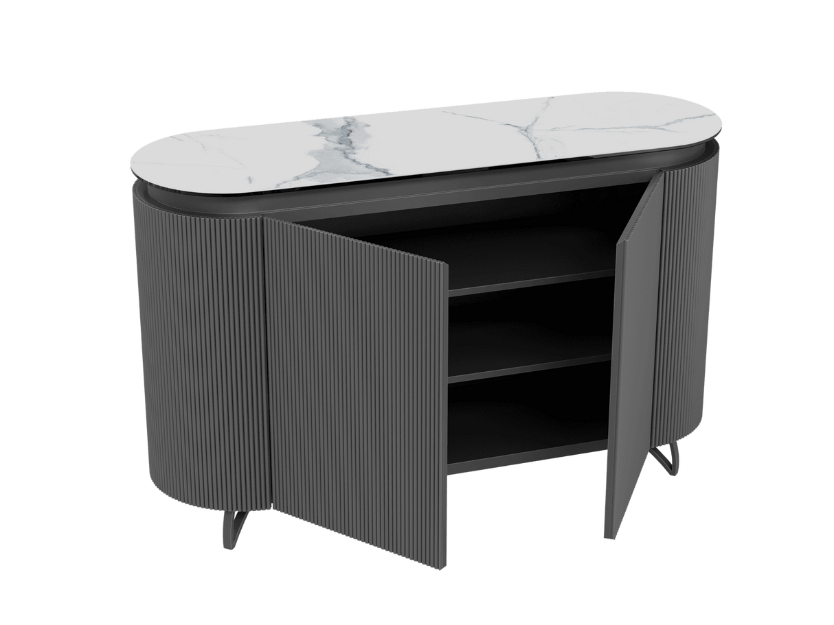 Sideboard weiß-schwarz, Sideboard oval Keramik, ovale Anrichte Keramik, Breite 130 cm