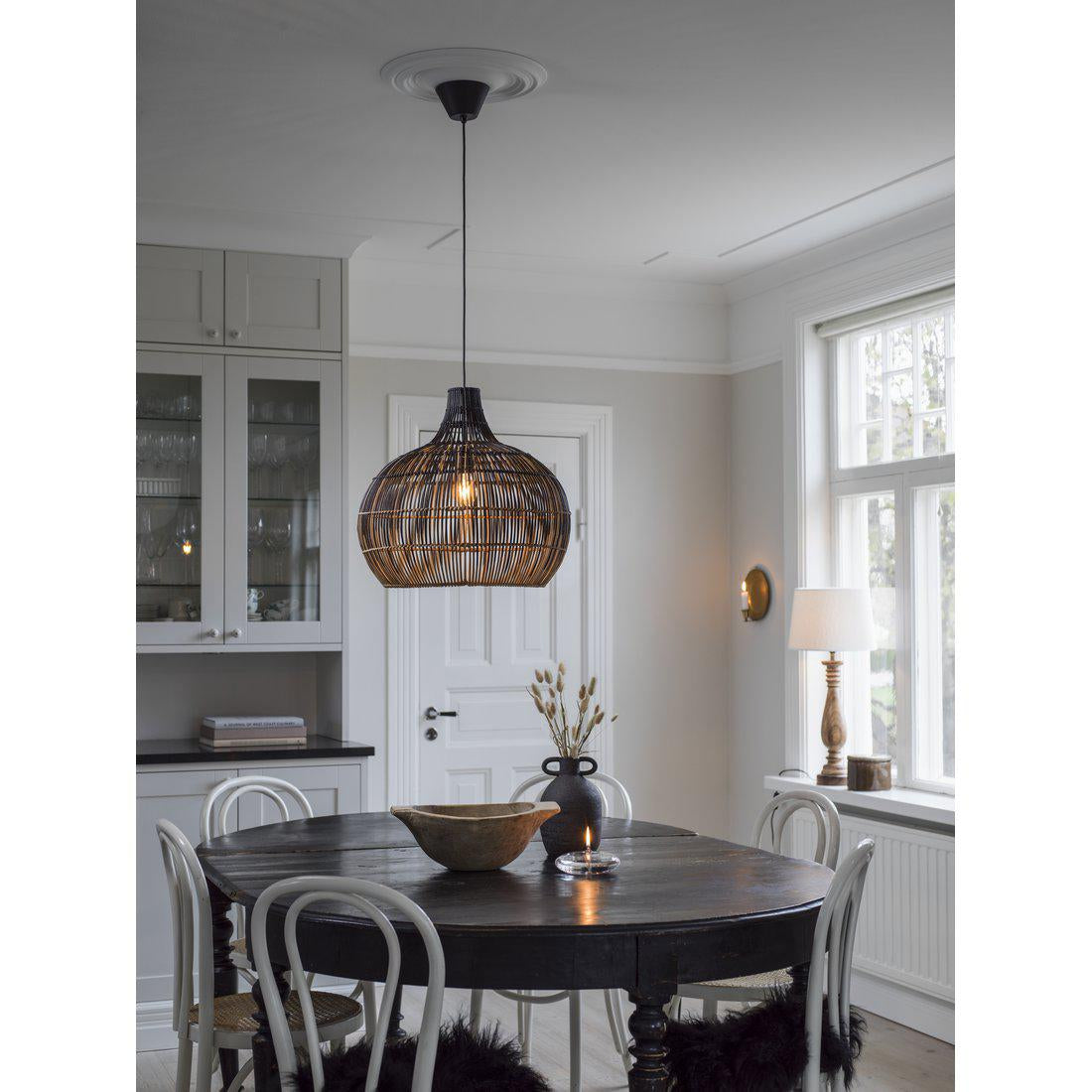 Hängelampe natürliches Rattan, Pendelleuchte Beige/Schwarz,  Durchmesser 50 cm