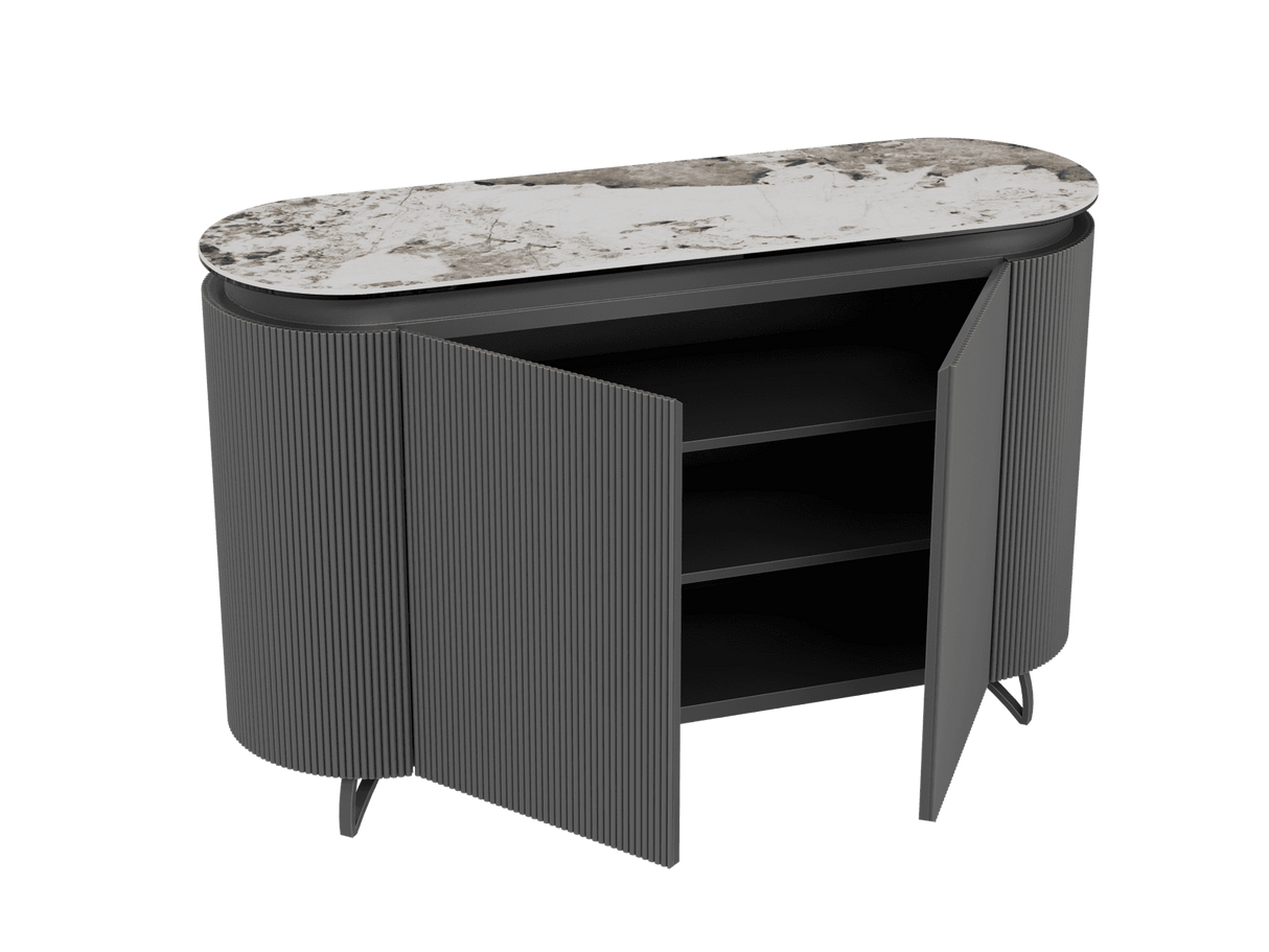 Sideboard Marmoroptik, Sideboard Keramik, ovale Anrichte Keramik, Breite 130 cm