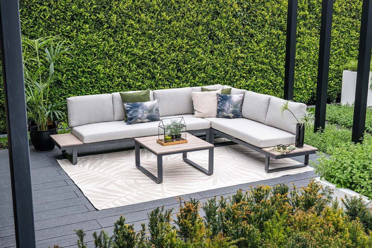 Loungesofa taupe 4-teilig, Gartenecksofa anthrazit, Gartenlounge anthrazit, Maße 239x239 cm