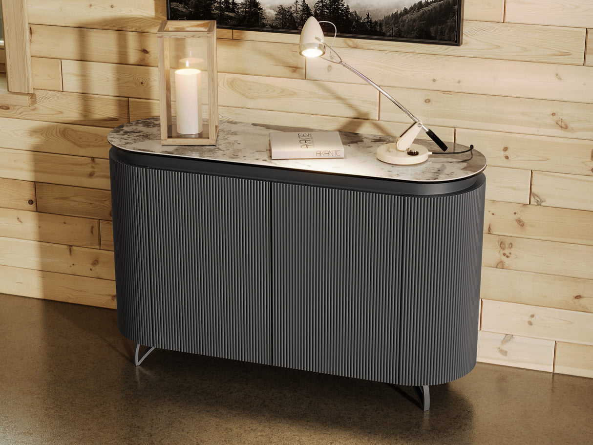 Sideboard Marmoroptik, Sideboard Keramik, ovale Anrichte Keramik, Breite 130 cm