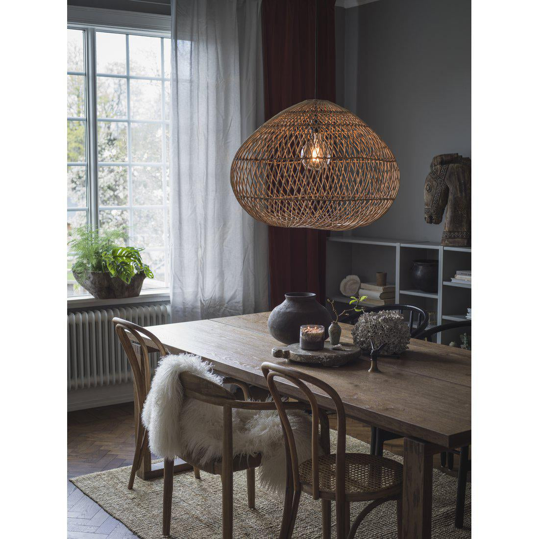 Hängelampe natürliches Rattan, Pendelleuchte Beige,  Durchmesser 50 cm