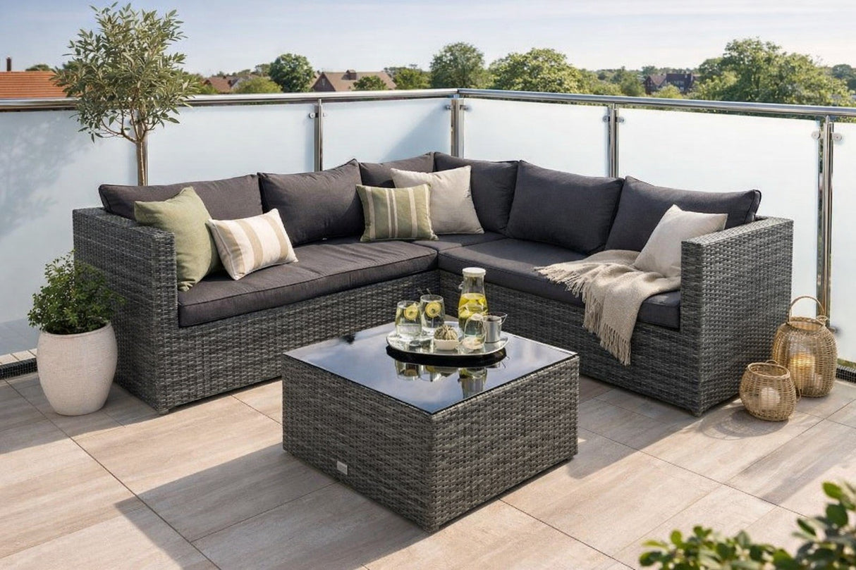 Loungesofa grau 4-teilig, Gartenecksofa grau, Eck-Gartensofa grau, Maße 211x211 cm (Ausverkauft)