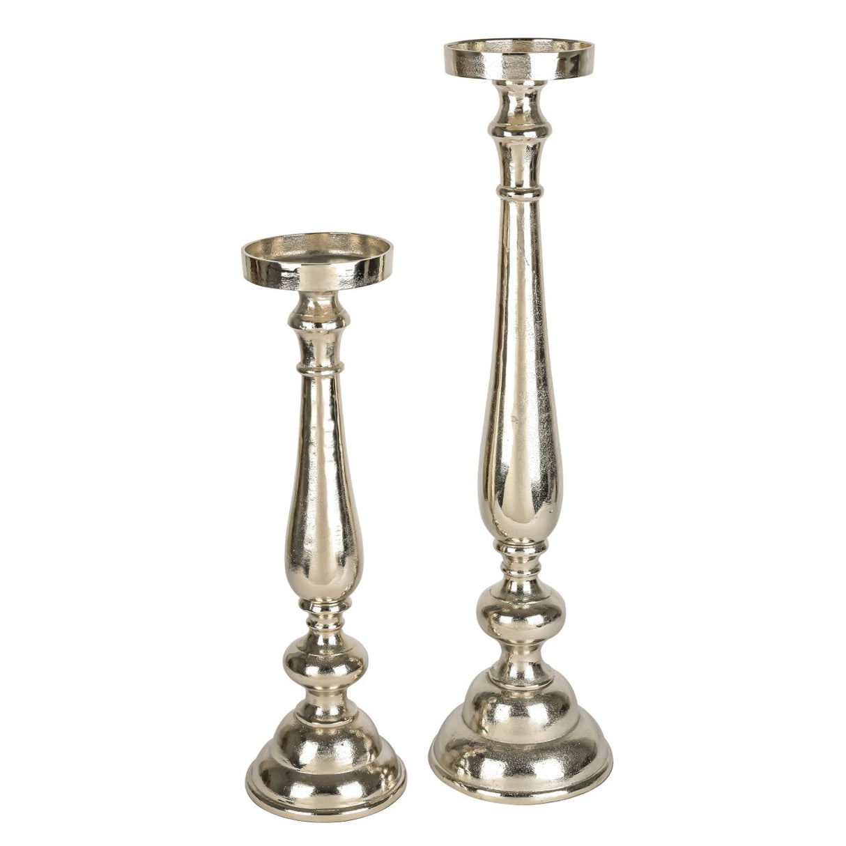 Bodenkerzenständer 2er Set, Kerzenhalter Silber, Kerzenleuchter Silber 2er Set. Höhe 55-74 cm