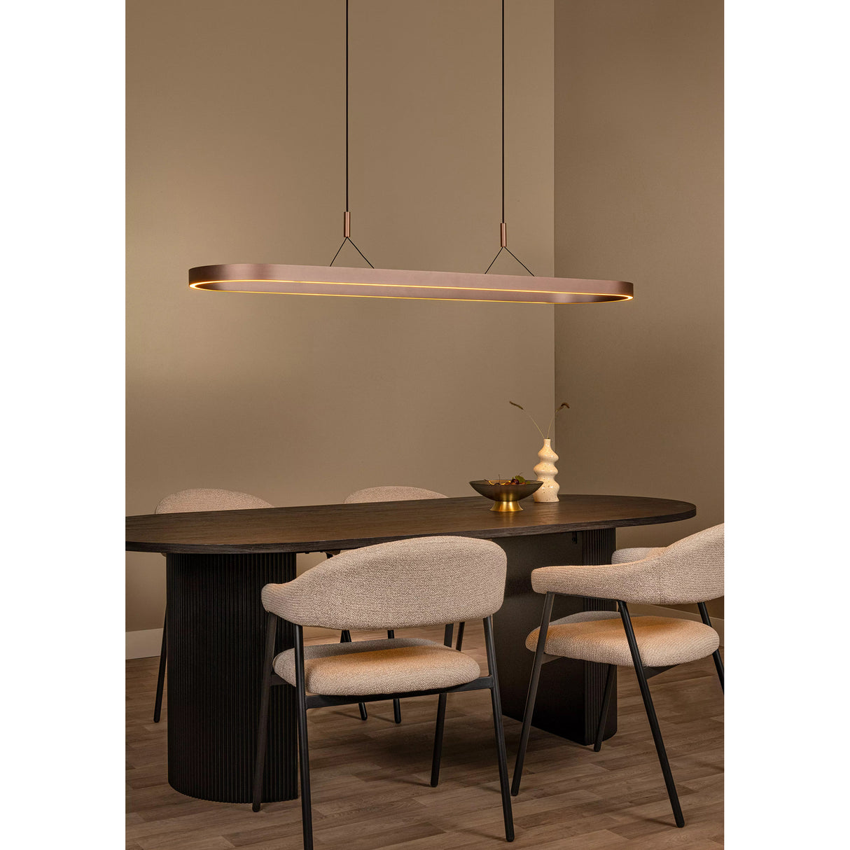 Pendelleuchte Rost-Farbe, Hängeleuchte LED oval dimmbar, Breite 150 cm