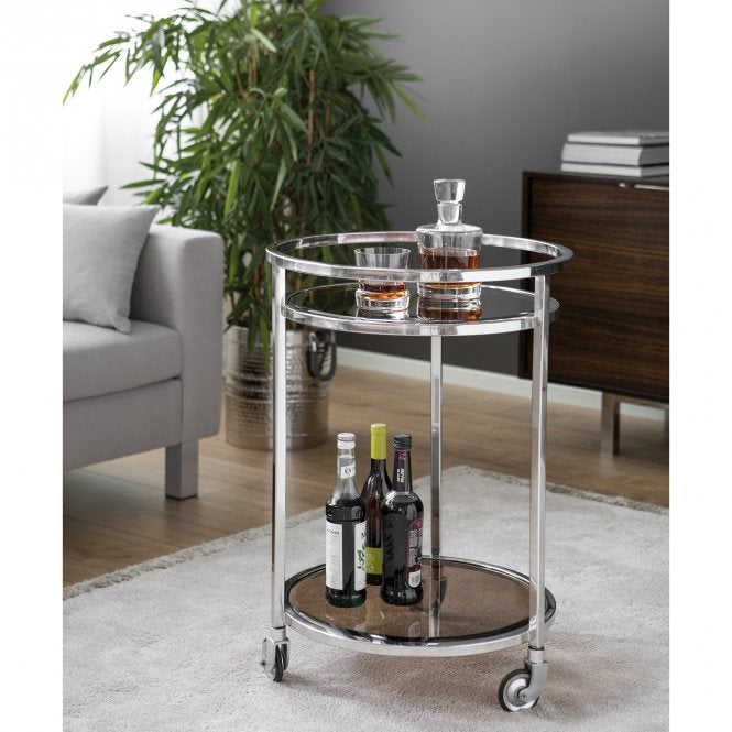 Servierwagen Glas Metall, Barwagen Silber, Trolley Silber