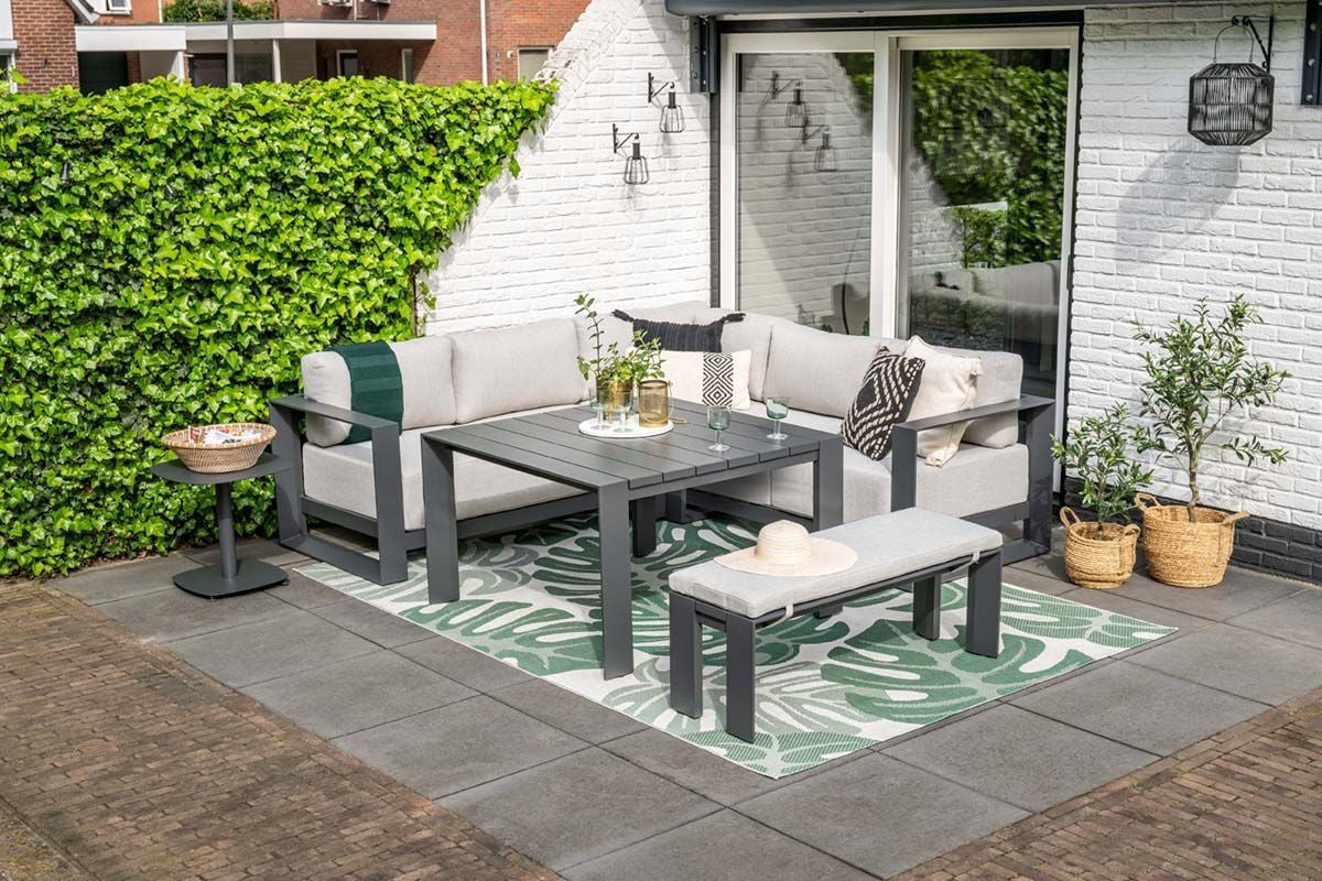 Lounge Sitzecke schwarz, Garten Sitzecke schwarz, Gruppensitzbank schwarz, Sitzgruppe Aluminium schwarz