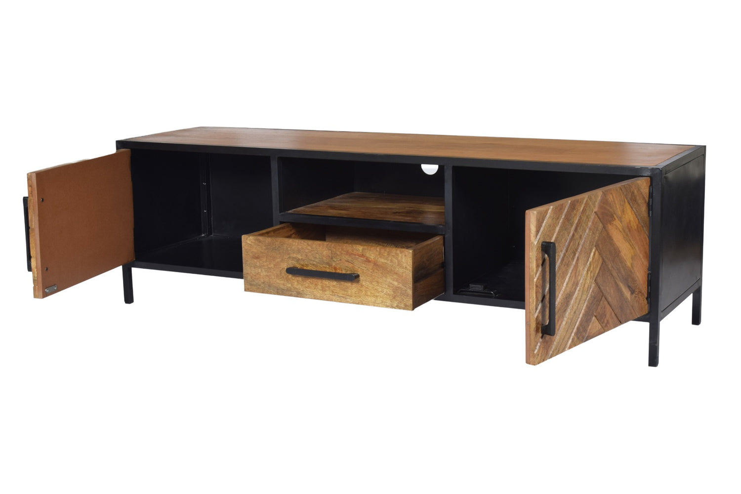 TV Schrank Industriedesign, Fernsehschrank Metall-Holz,  Breite 150 cm