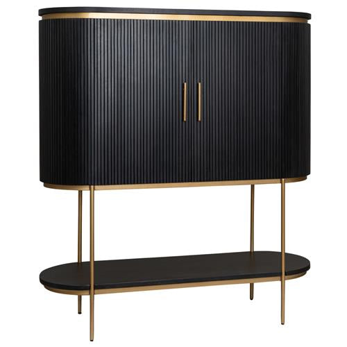 Weinschrank schwarz-Gold, Schrank für eine Bar, Wohnzimmerschrank schwarz abgerundet,  Breite 135 cm