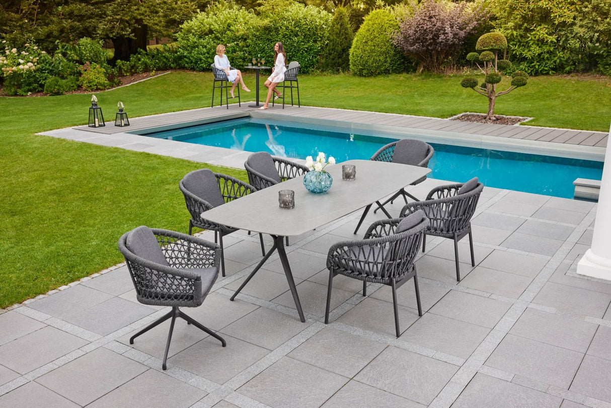 Gartentisch grau mit 6 Stühlen, Esstisch grau mit sechs Gartenstühlen, Garten Set 7 Teilig, Länge 240 cm