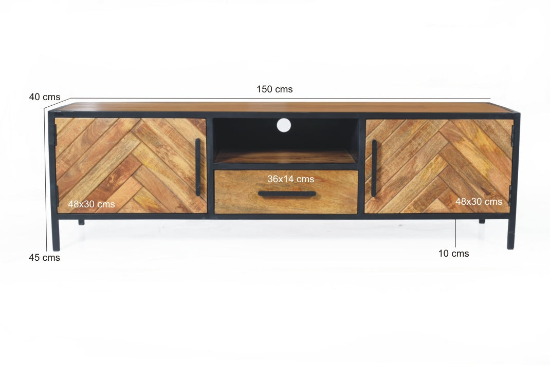 TV Schrank Industriedesign, Fernsehschrank Metall-Holz,  Breite 150 cm