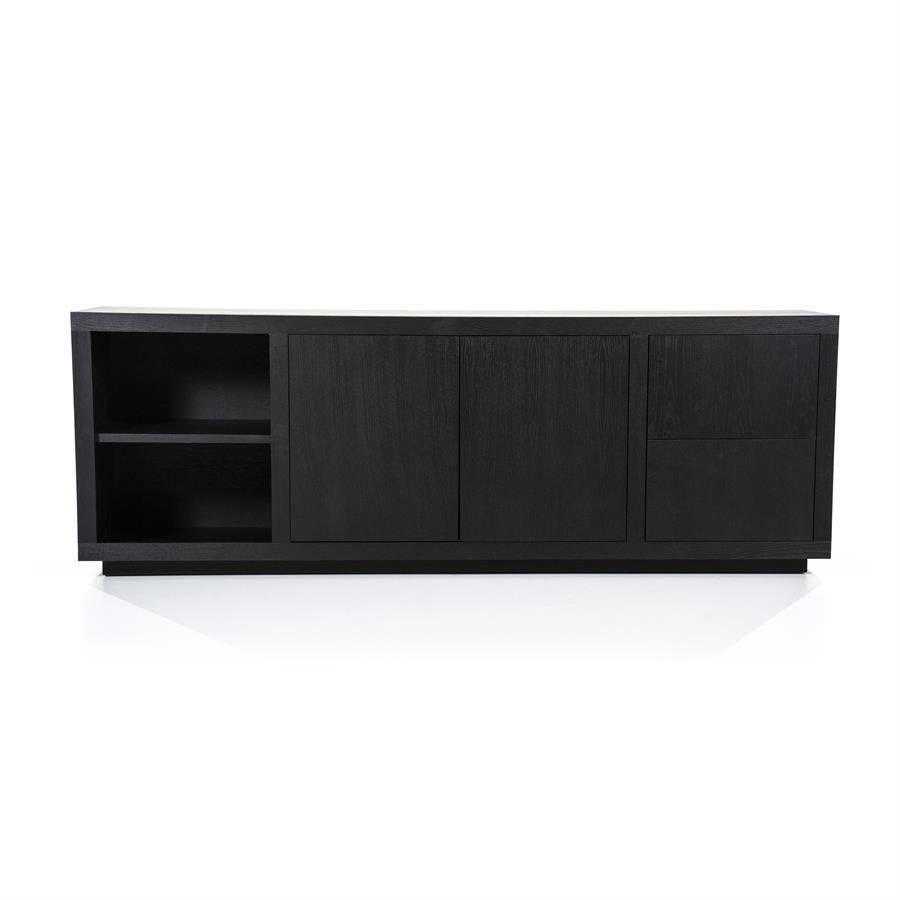Sideboard schwarz mit zwei Schubladen, Anrichte schwarz Holz, Breite 200 cm