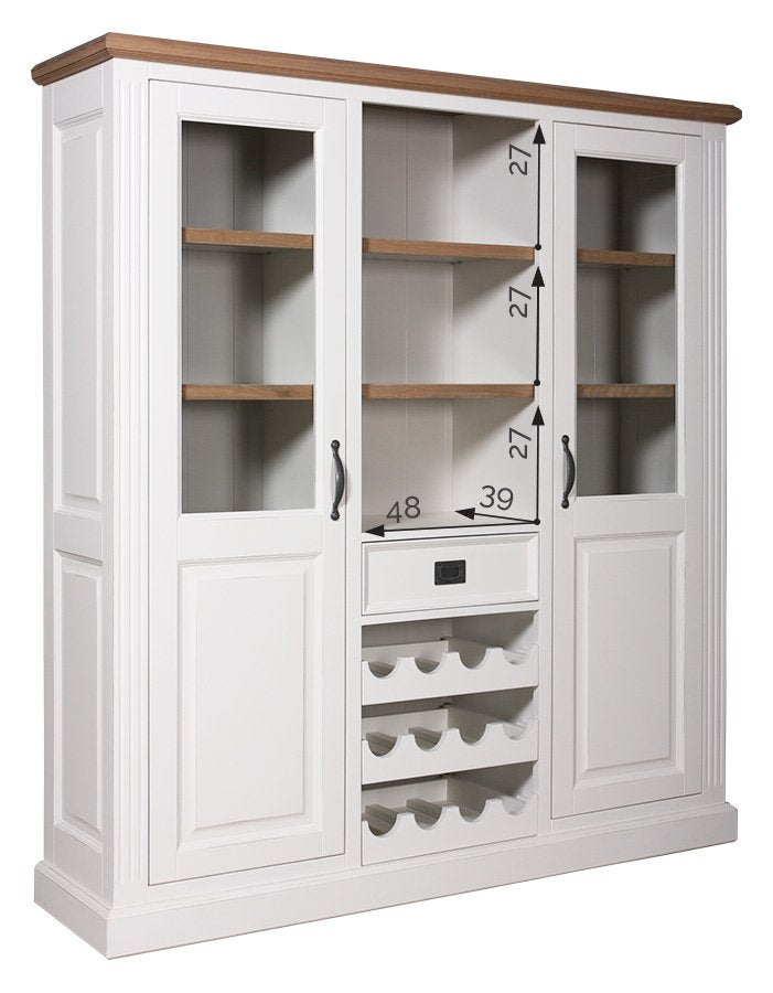 Weinschrank weiß Landhaus, Schrank weiß Landhausstil, Buffetschrank weiß Landhausstil, Breite 157 cm