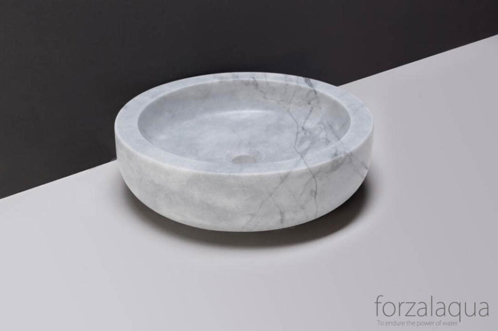 Naturstein Waschbecken weiß, Waschbecken weiß-grau Naturstein, Durchmesser 40 cm