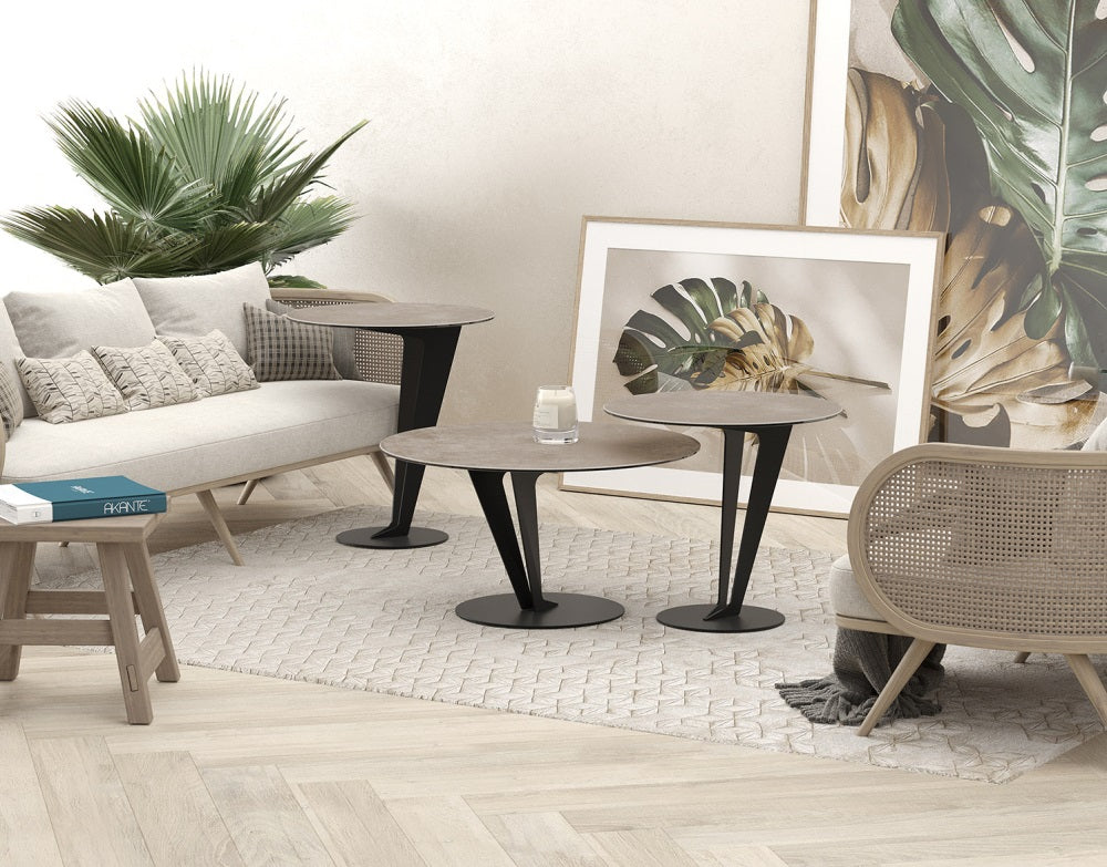 Couchtisch grau rund Keramik-Tischplatte, runder Couchtisch Keramik Tischplatte, Tisch rund, Durchmesser 75 cm