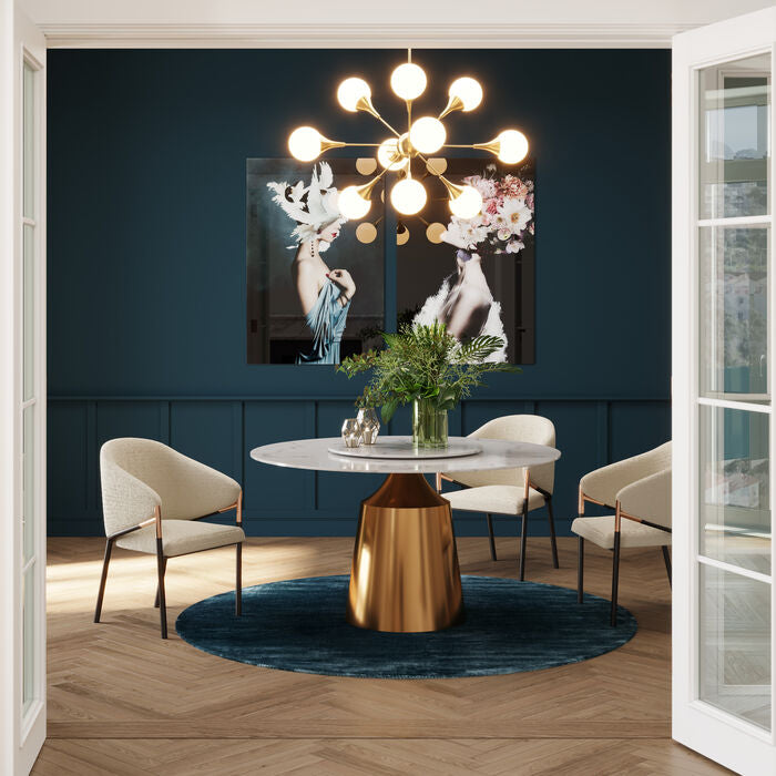 Runder Tisch Marmoroptik, Esstisch rund Tischgestell Gold, Durchmesser 135 cm