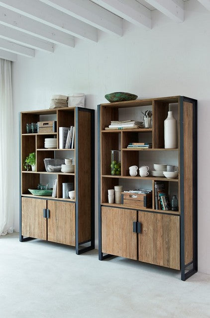 Regal Holz Industriedesign, Bücherregal Metall Holz, Holzregal Metallrahmen,  Breite 110 cm
