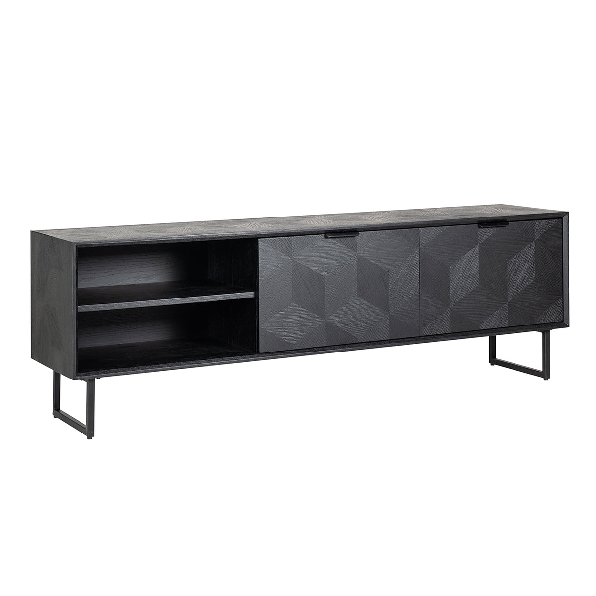 Fernsehschrank Eiche furniert, TV Schrank schwarz, Breite 180 cm