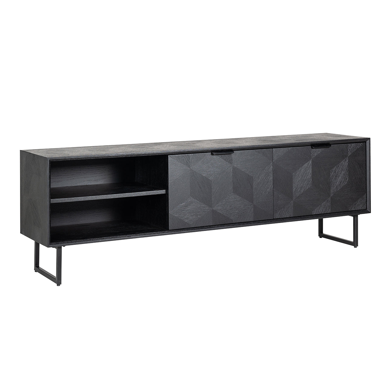 Fernsehschrank Eiche furniert, TV Schrank schwarz, Breite 180 cm