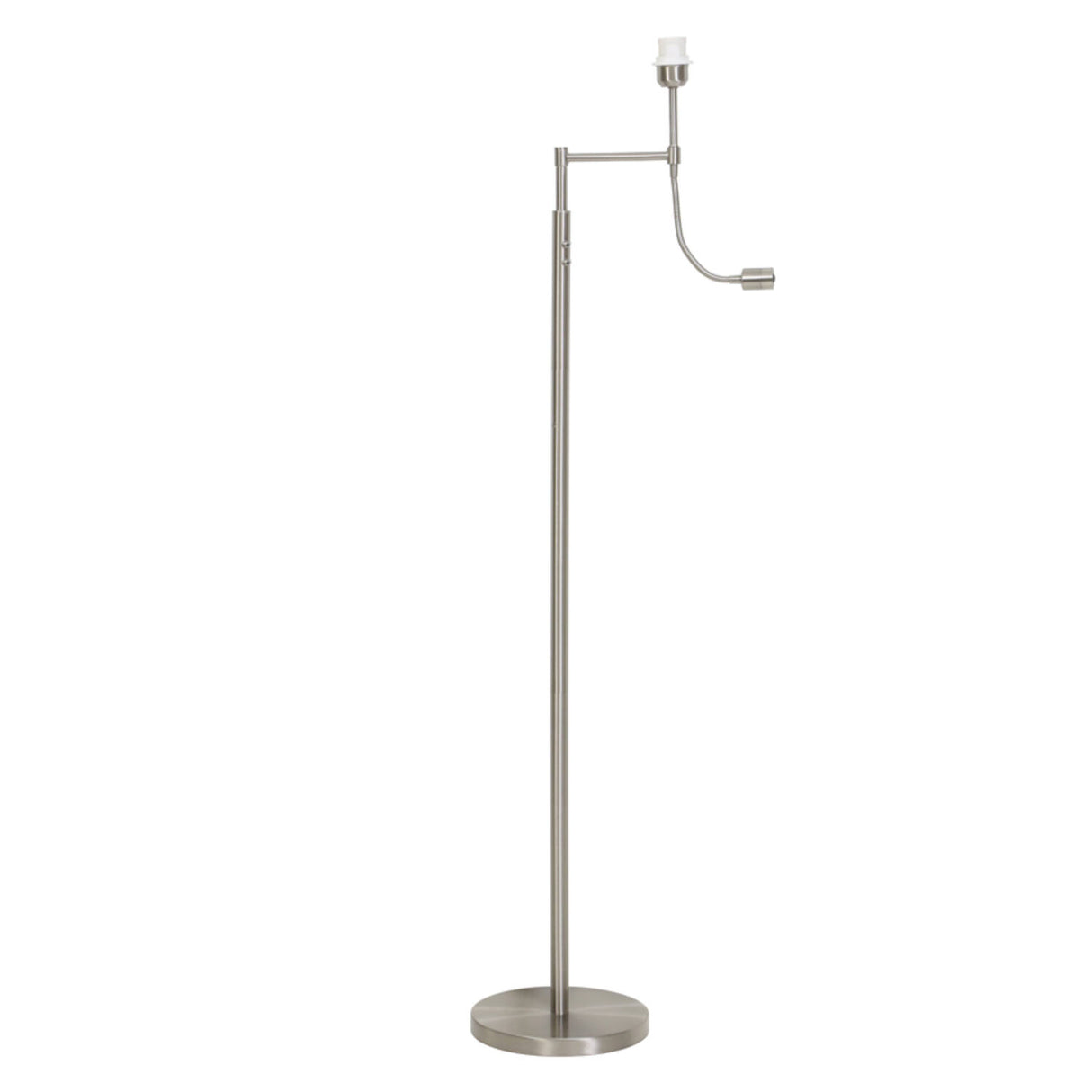Stehleuchte Silber, Lampenfuß Silber satiniert mit LED Leselampe, Stehlampe Silber satiniert, Höhe 138 cm