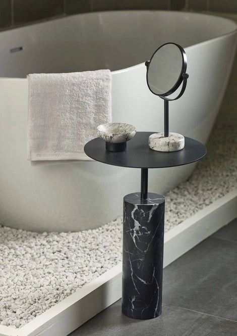 Beistelltisch schwarz Marmor-Metall, runder Beistelltisch Marmor, Durchmesser 35 cm