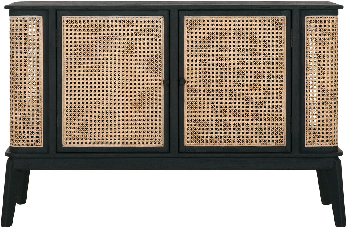 Sideboard schwarz Naturholz, Anrichte Holz Naturholz, Breite 125 cm