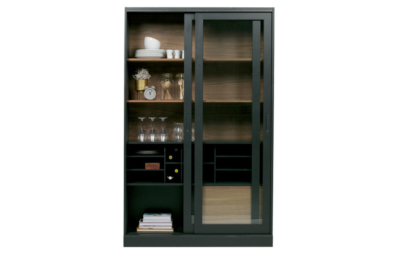 Vitrine schwarz, Geschirrschrank schwarz, Wohnzimmerschrank schwarz,  Breite 125 cm