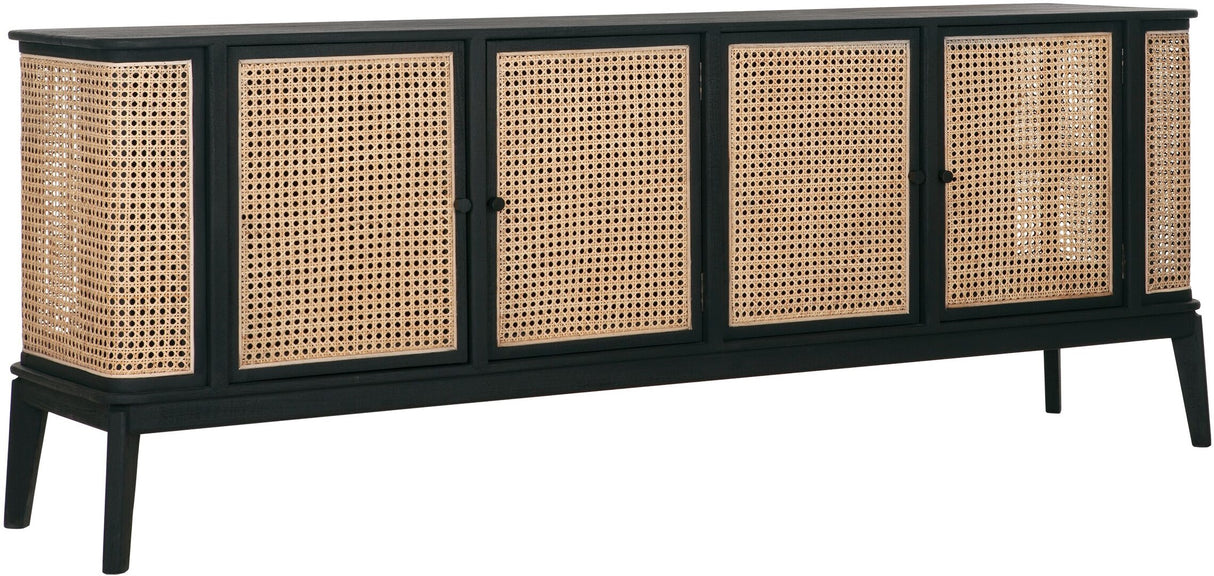 Sideboard schwarz Naturholz, Anrichte Holz Naturholz, Breite 213 cm