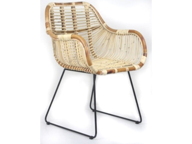 Stuhl Rattan mit Armlehne, Esszimmerstuhl  Metall-Naturholz-Rattan
