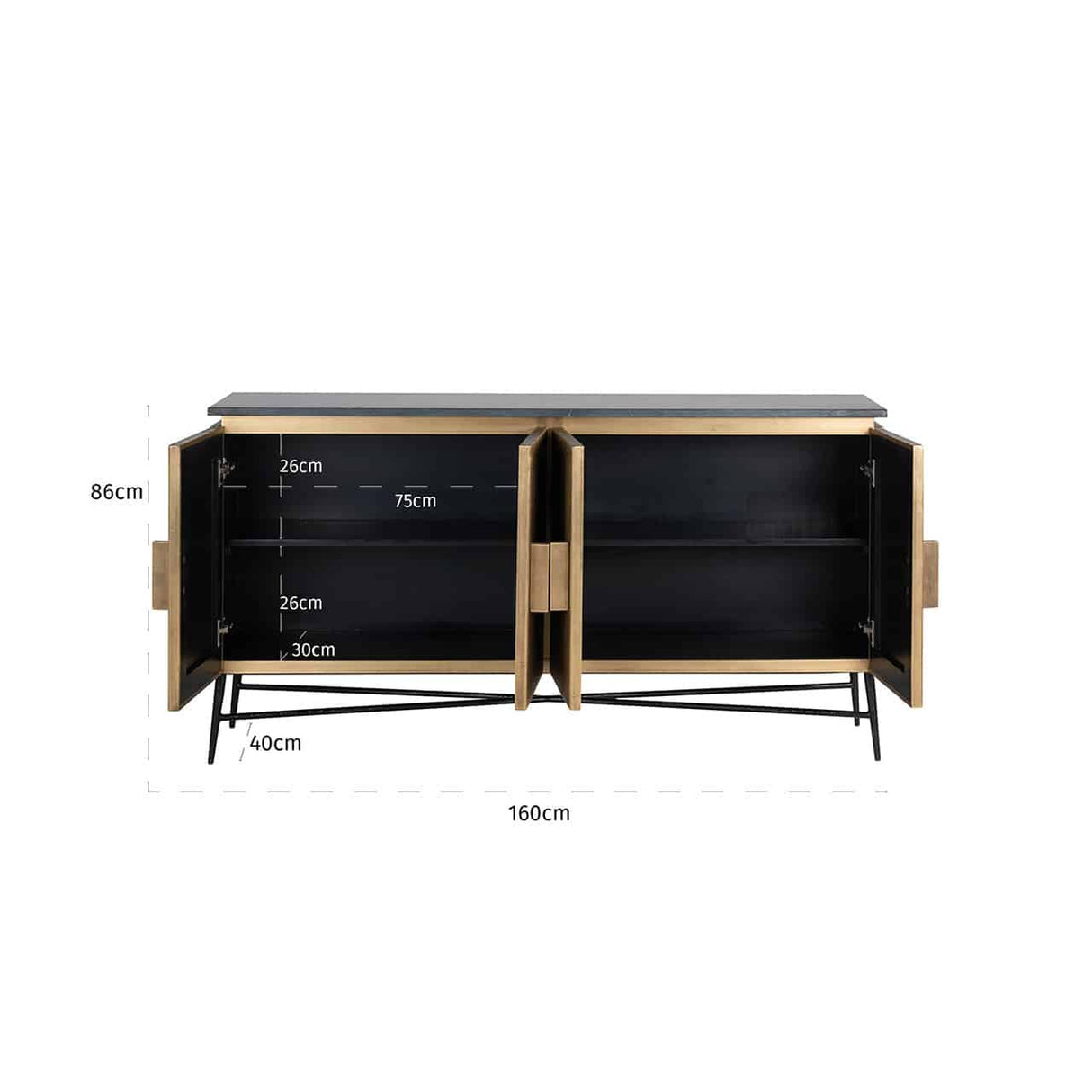 Sideboard Gold Antik, Anrichte Gold, Breite 160 cm