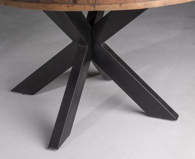 Runder Tisch Industriedesign, Tisch rund Metall-Gestell,Tisch Altholz rund, Durchmesser 150 cm