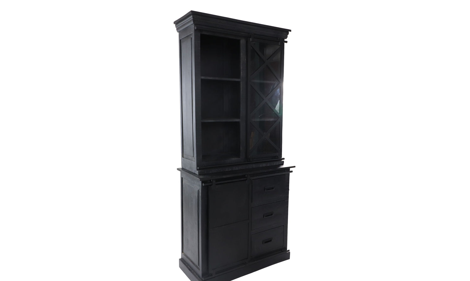 Vitrinenschrank schwarz, Vitrine schwarz, Geschirrschrank Landhaus, Breite 95 cm