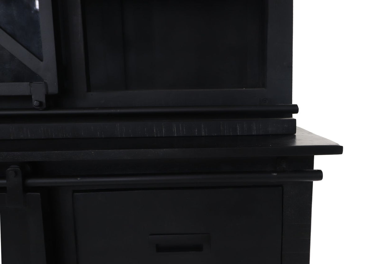 Vitrinenschrank schwarz, Vitrine schwarz, Geschirrschrank Landhaus, Breite 95 cm