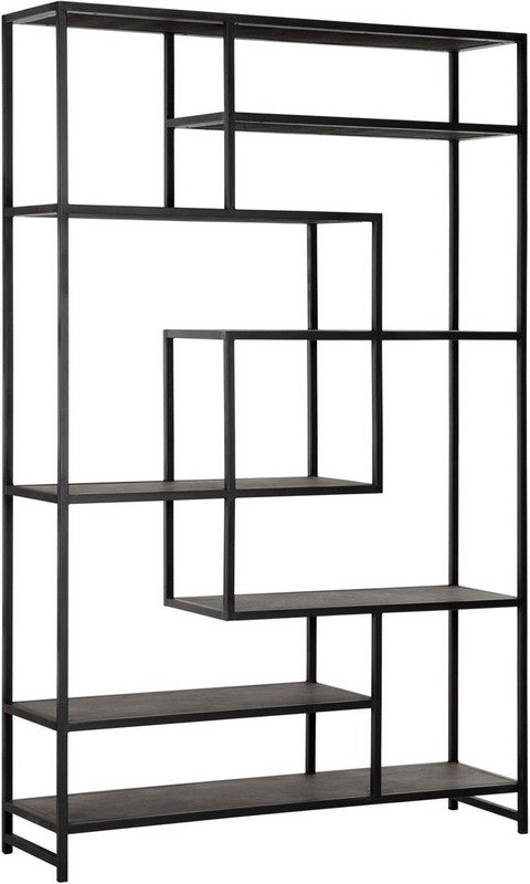 Regal schwarz Industriedesign, Bücherregal schwarz Metall Holz, Metallregal schwarz Industrie,  Breite 120 cm