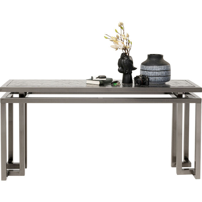 Konsole grau Glas-Metall, Gals-Konsole grau, Wandtisch Glas-Metall, Breite 160 cm