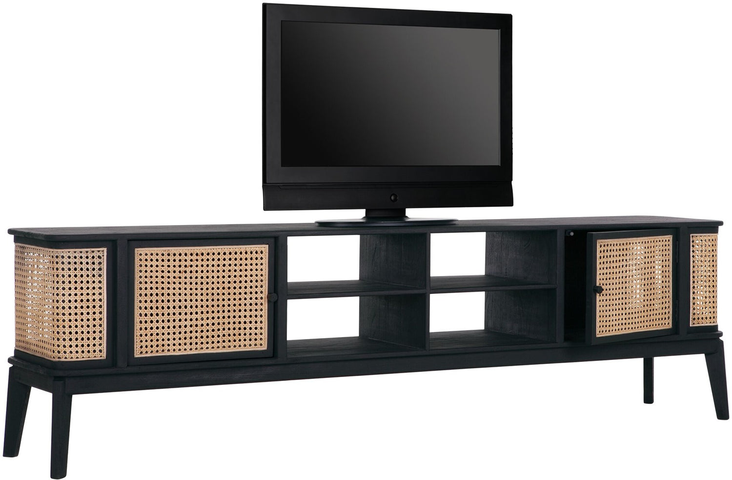 TV Schrank schwarz Naturholz, Fernseheschrank Holz Naturholz,  Breite 213 cm