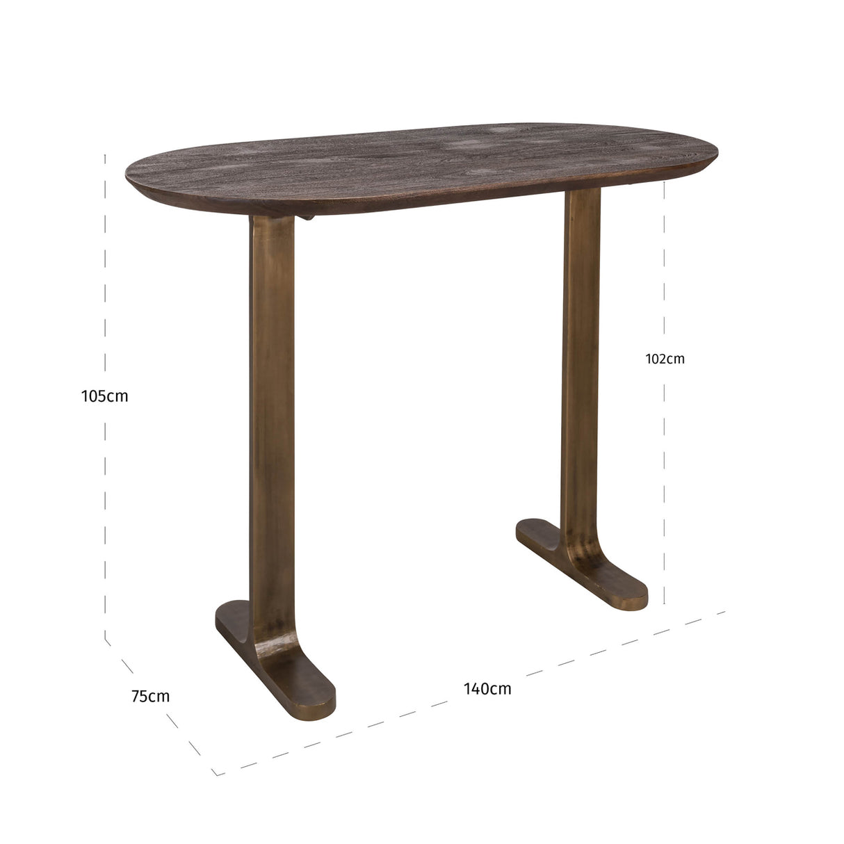Bartisch oval Bronze-braun, Stehtisch oval Holz braun, Höhe 105 cm