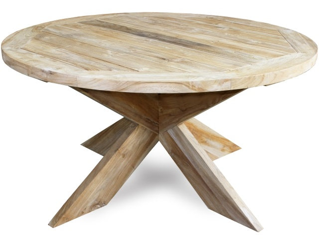 Runder Gartentisch Massivholz, Esstisch rund Holz für Outdoor geeignet, Gartentisch rund Teakholz, Durchmesser 150 cm