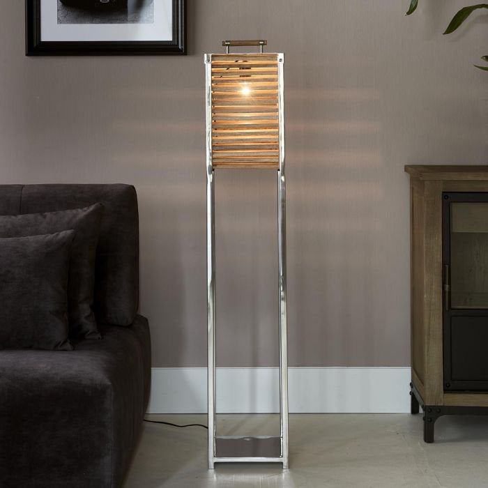Stehlampe Silber-Holz Landhaus, Stehleuchte Silber, Höhe 125 cm