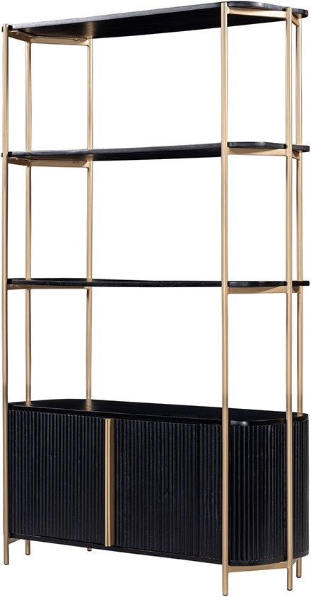 Sideboard schwarz-Gold Massivholz, Anrichte schwarz Holz, Sideboard Holz schwarz, Breite 180 cm