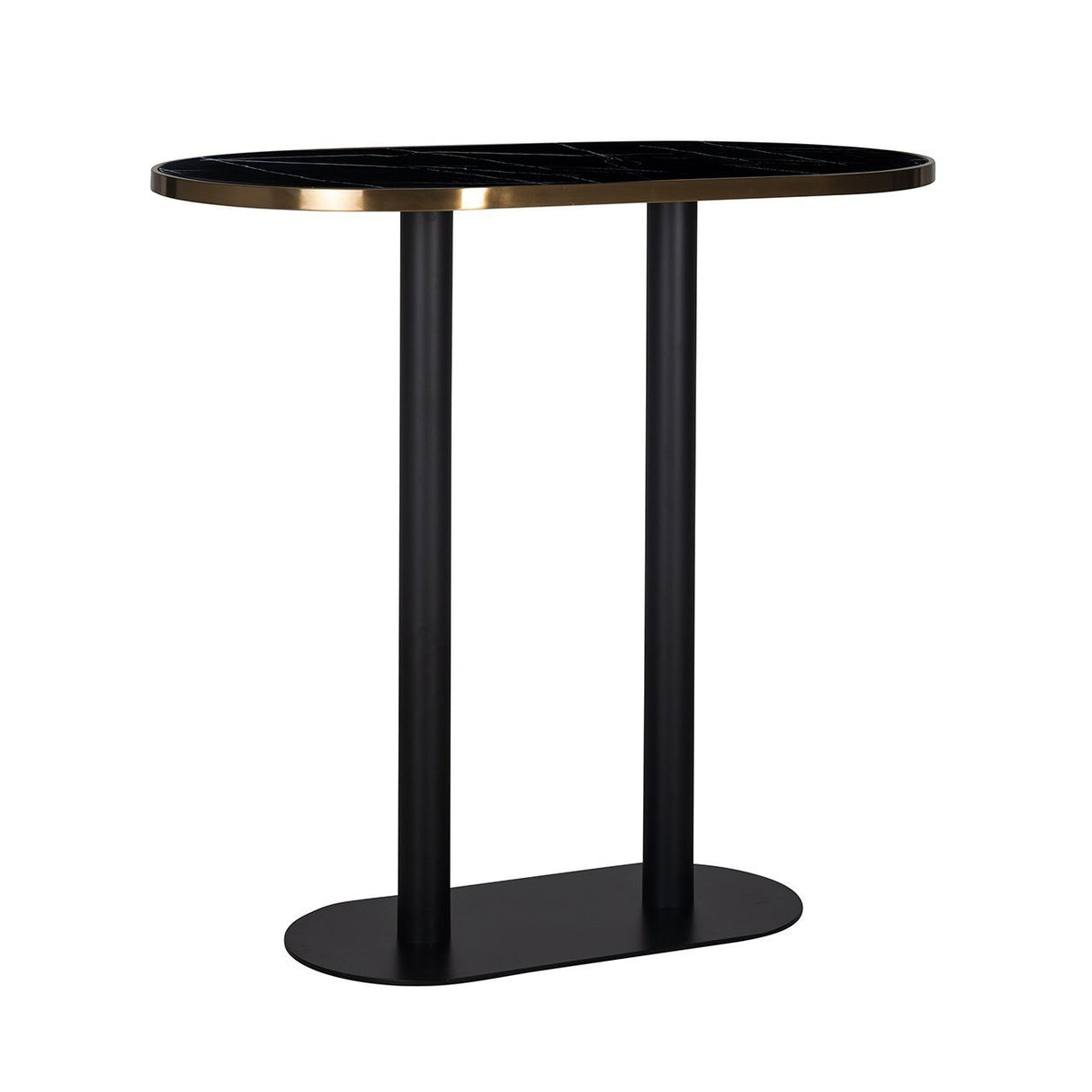 Bartisch oval schwarz-Gold, Tisch schwarz oval, Bartisch Metall Gestell, Breite 190 cm