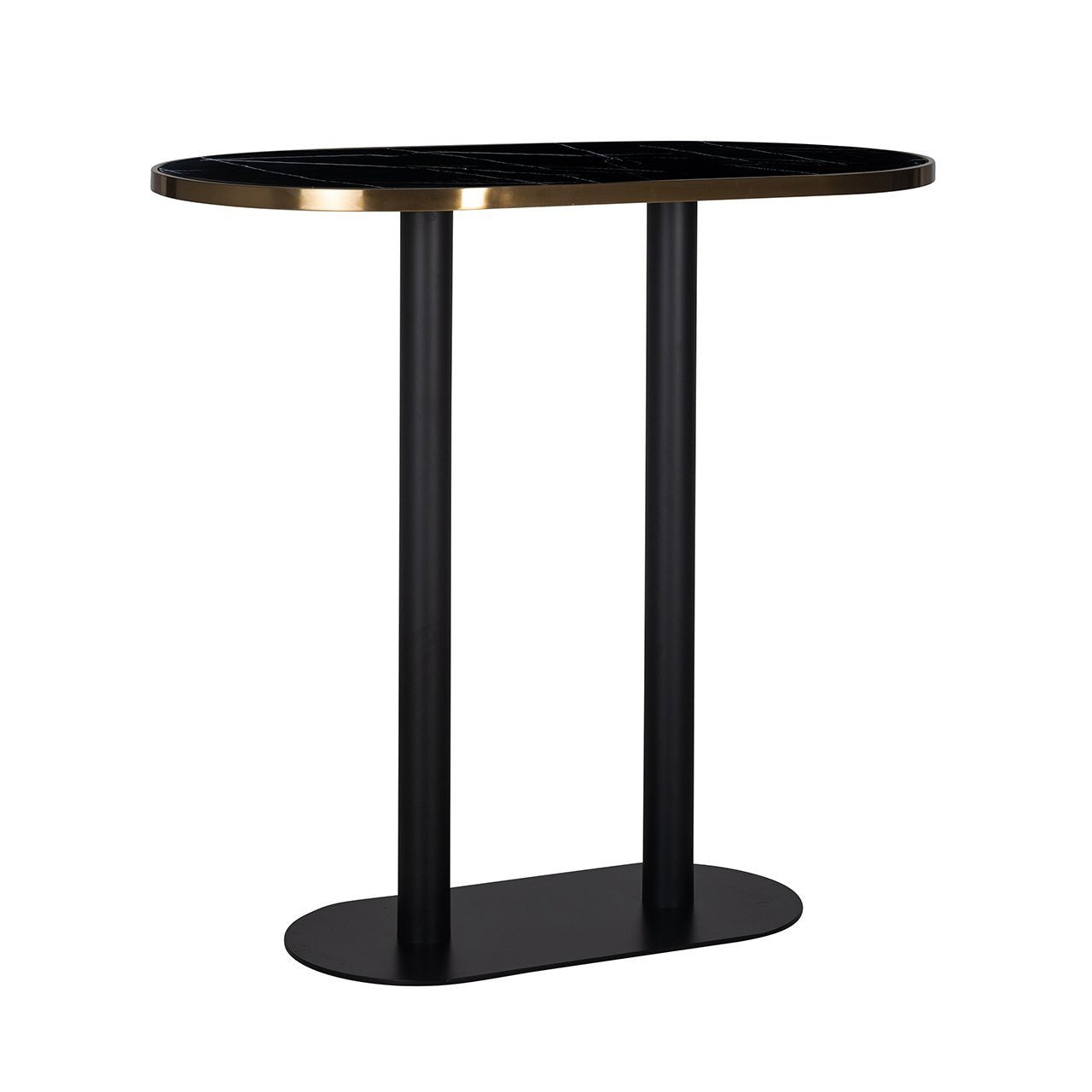 Bartisch oval schwarz-Gold, Tisch schwarz oval, Bartisch Metall Gestell, Breite 190 cm