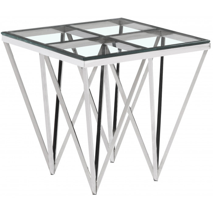 Beistelltisch Silber Glas-Metall, Glastisch verchromt Glas-Metall