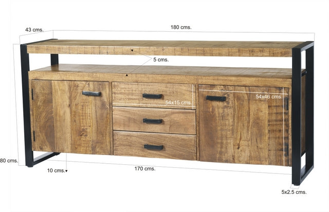 Sideboard braun Metall Holz, Sideboard Industriedesign, Anrichte Massivholz, Breite 180 cm