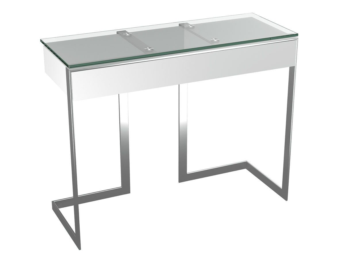 Konsole Edelstahl-Glas, Glaskonsole weiß Edelstahl, Wandtisch Glas Edelstahl, Breite 95 cm