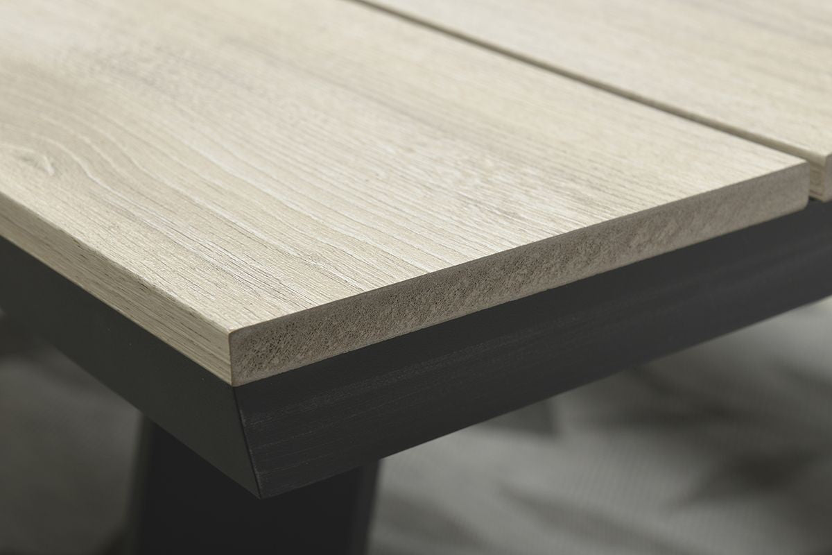 Gruppensitzbank grau, Sitzgruppe Aluminium anthrazit, Picknick Gartentisch mit Bank anthrazit, Länge 200 cm