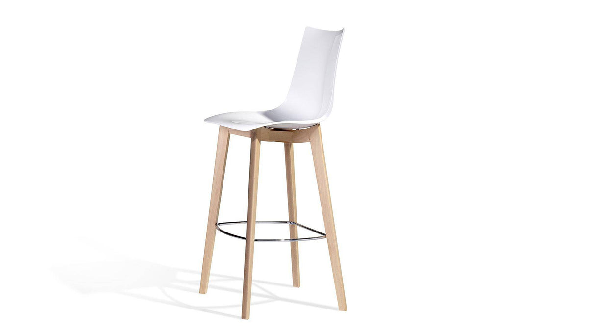 Barstuhl Naturholz-Gestell, Barstuhl weiß Holz-Kunststoff, Barhocker weiß Holz-Gestell, Sitzhöhe 78 cm
