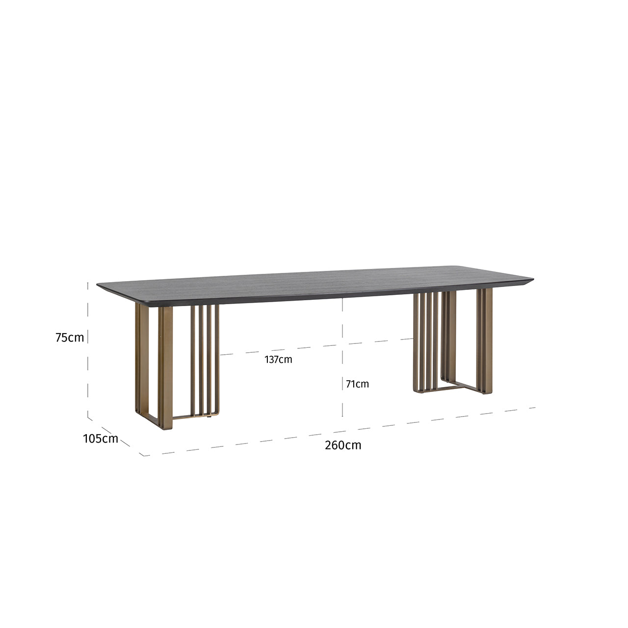 Esstisch schwarz-Gold, Tisch Gold-schwarz, Länge 260 cm